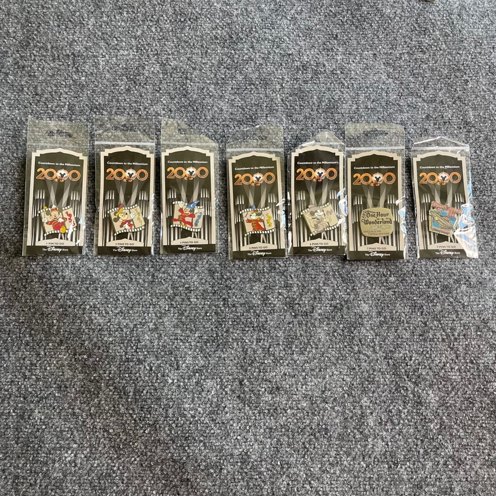 Disney Store Countdown to the Millennium 2000 Pin Set Mickey Mouse 7 Pins NIP